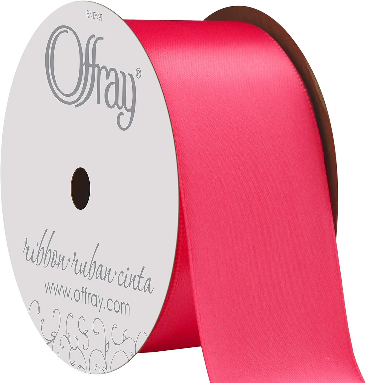 Offray Single Face Satin Craft Ribbon, 1 1/2-Inch x 12-Feet, Shocking Pink